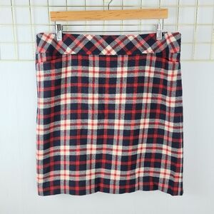 Talbots Red Navy Cream Preppy Checkered Plaid Wool Blend Skirt